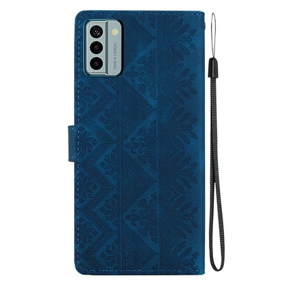 For Nokia G22 Ethnic Pattern Embossed Vegan Leather Phone Case - Dark Blue - EDA009978701E