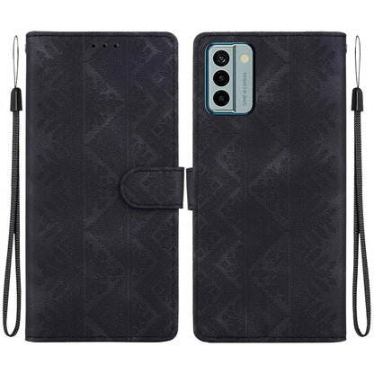 For Nokia G22 Ethnic Pattern Embossed Vegan Leather Phone Case - Black - EDA009978701F
