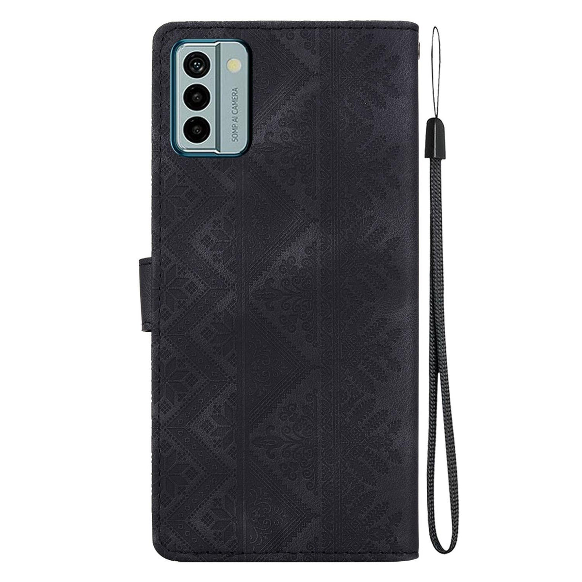 For Nokia G22 Ethnic Pattern Embossed Vegan Leather Phone Case - Black - EDA009978701F