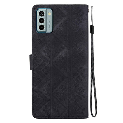 For Nokia G22 Ethnic Pattern Embossed Vegan Leather Phone Case - Black - EDA009978701F