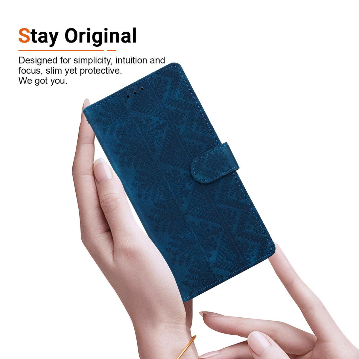 For iPhone 18 Pro Max Ethnic Pattern Embossed Vegan Leather Phone Case - Dark Blue - EDA009979001E