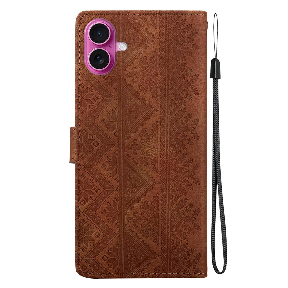 For iPhone 17 Ethnic Pattern Embossed Vegan Leather Phone Case - Brown - EDA009979003A