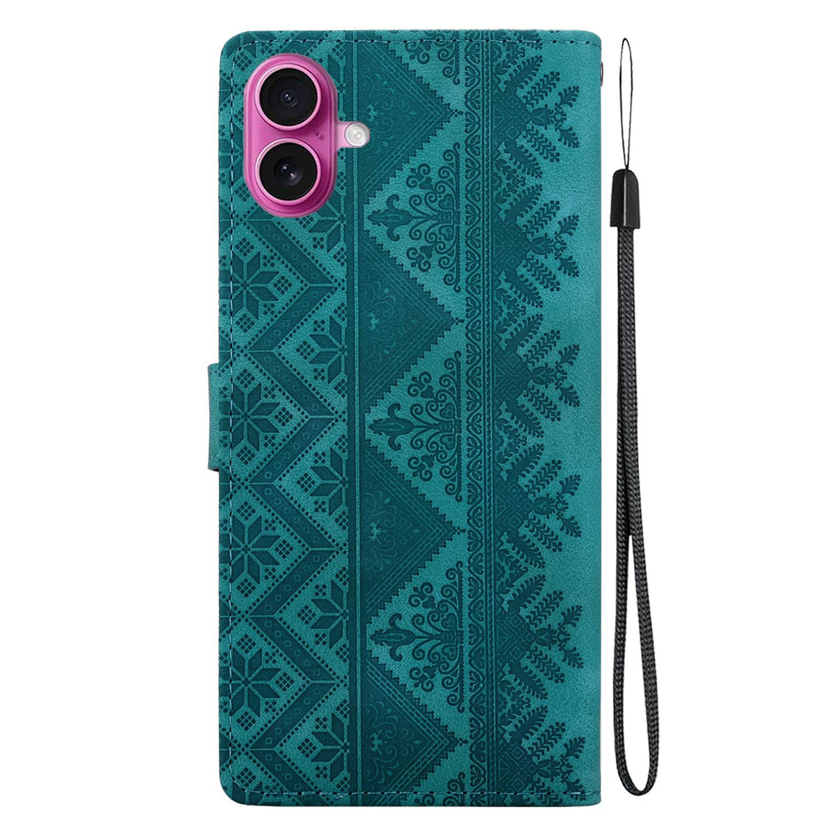 For iPhone 17 Ethnic Pattern Embossed Vegan Leather Phone Case - Green - EDA009979003B
