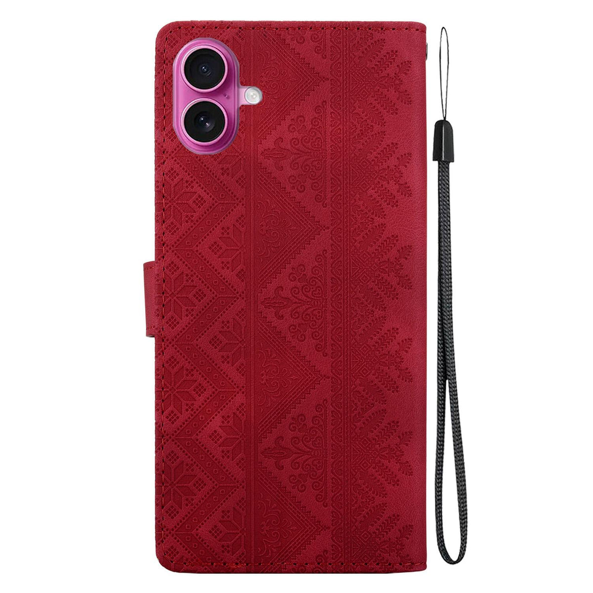 For iPhone 17 Ethnic Pattern Embossed Vegan Leather Phone Case - Red - EDA009979003C