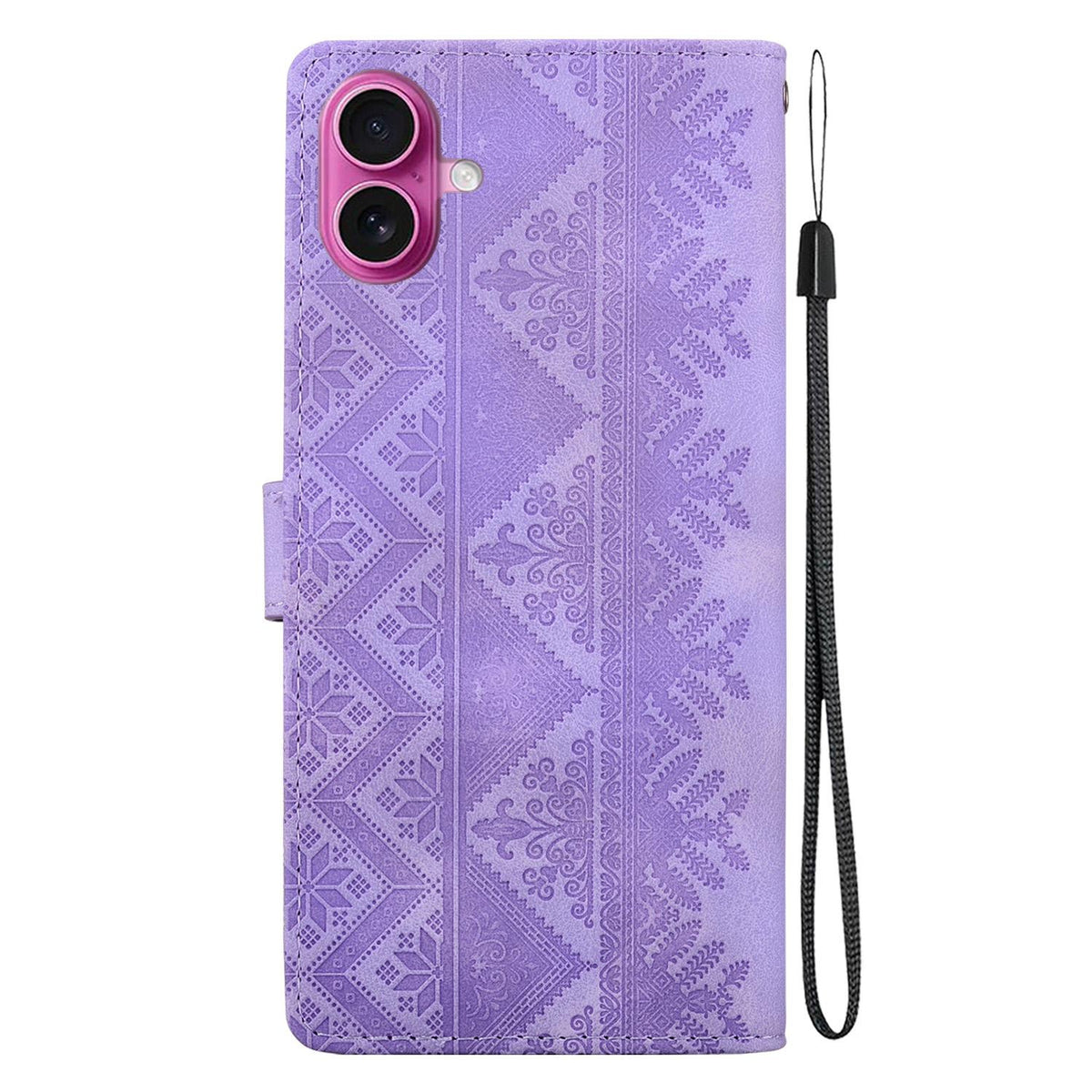 For iPhone 17 Ethnic Pattern Embossed Vegan Leather Phone Case - Purple - EDA009979003D