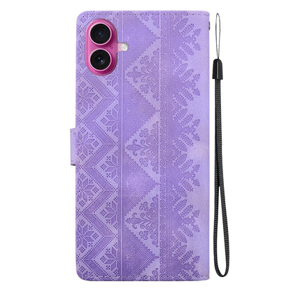 For iPhone 17 Ethnic Pattern Embossed Vegan Leather Phone Case - Purple - EDA009979003D