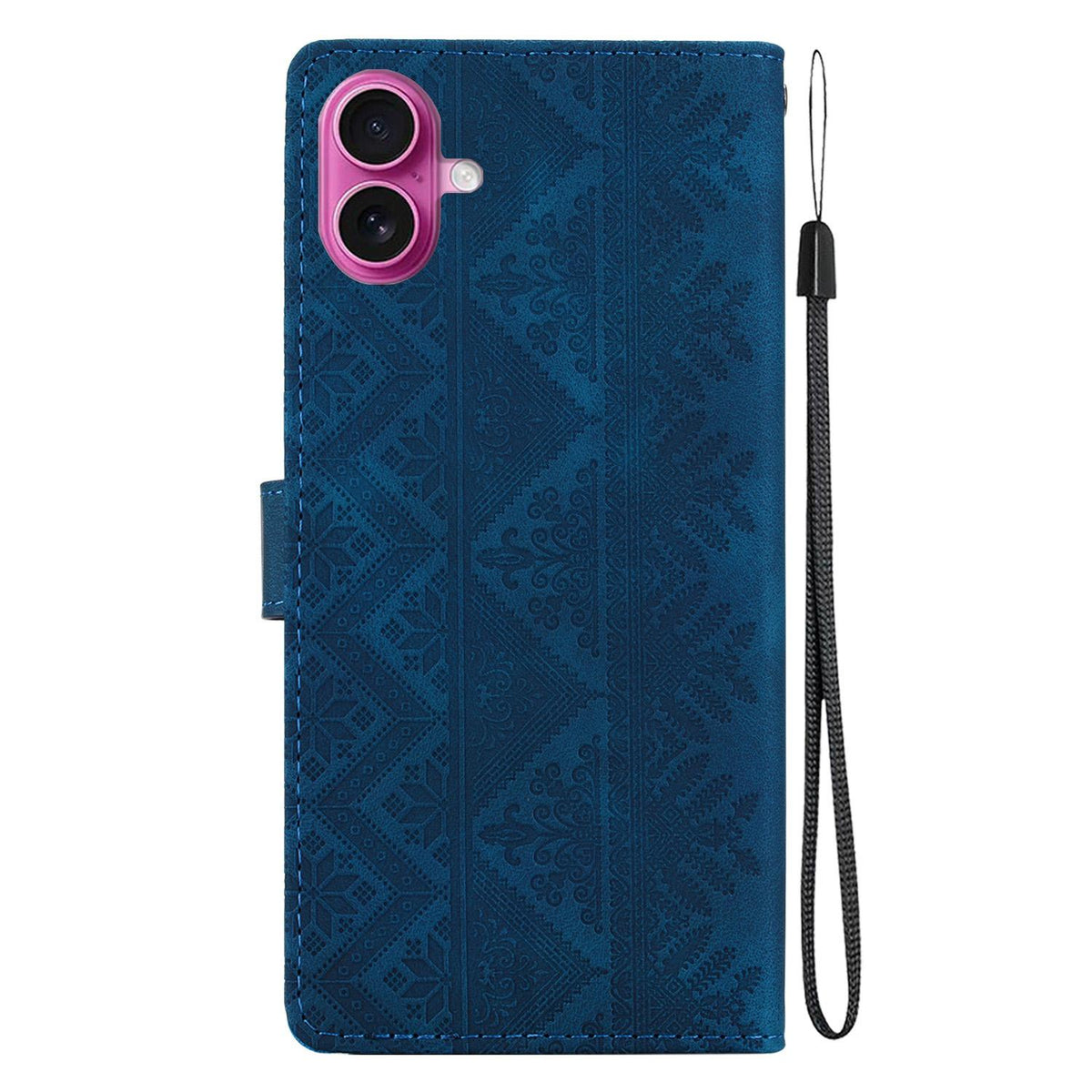 For iPhone 17 Ethnic Pattern Embossed Vegan Leather Phone Case - Dark Blue - EDA009979003E