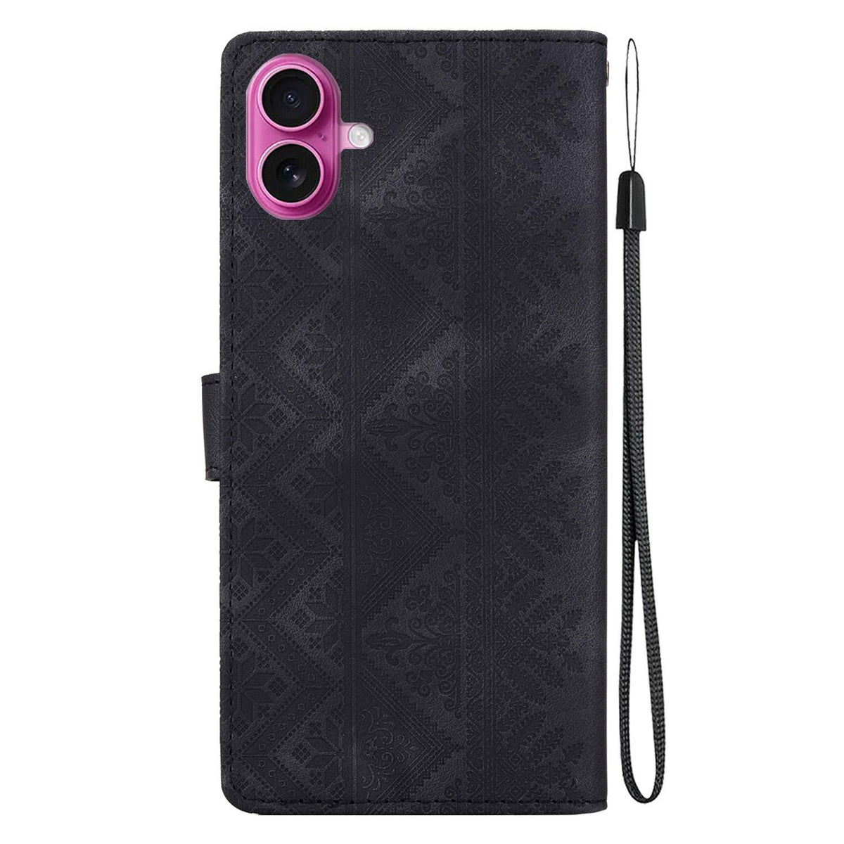 For iPhone 17 Ethnic Pattern Embossed Vegan Leather Phone Case - Black - EDA009979003F