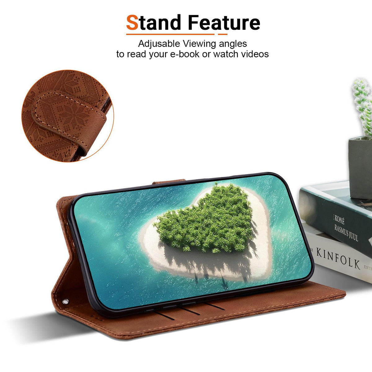 For iPhone 17e / 16e Ethnic Pattern Embossed Vegan Leather Phone Case - Brown - EDA009979005A