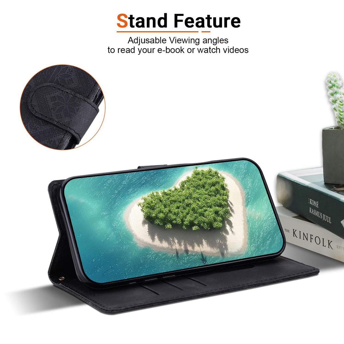 For iPhone 17e / 16e Ethnic Pattern Embossed Vegan Leather Phone Case - Black - EDA009979005F
