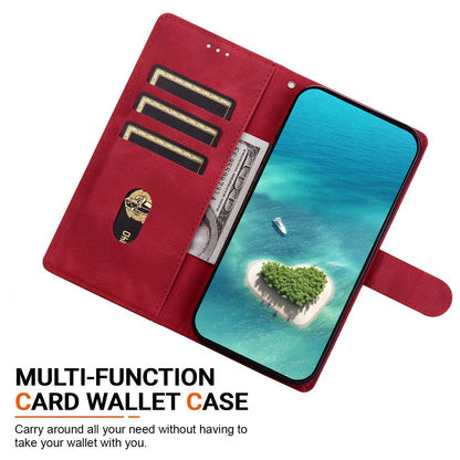 For iPhone 16 Pro Ethnic Pattern Embossed Vegan Leather Phone Case - Red - EDA009979007C