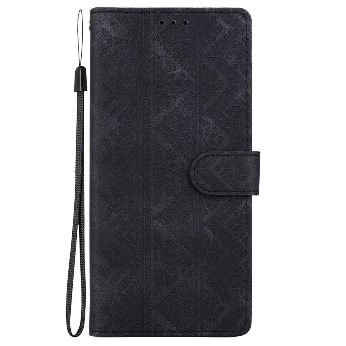 For iPhone 15 Pro Max Ethnic Pattern Embossed Vegan Leather Phone Case - Black - EDA009979010F