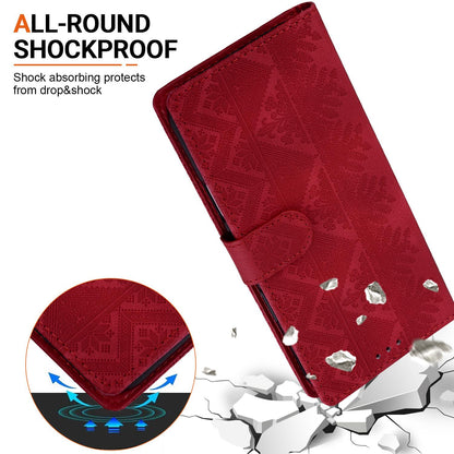 For iPhone 15 Plus Ethnic Pattern Embossed Vegan Leather Phone Case - Red - EDA009979012C