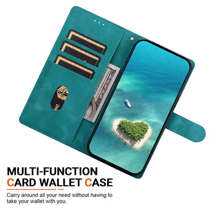 For iPhone 14 Pro Max Ethnic Pattern Embossed Vegan Leather Phone Case - Green - EDA009979014B