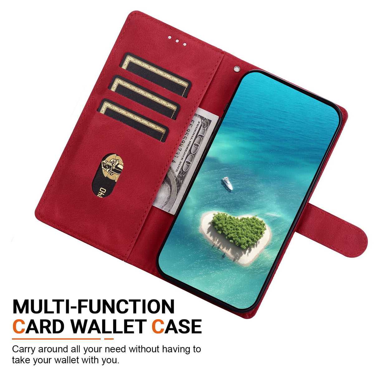 For iPhone 14 Pro Ethnic Pattern Embossed Vegan Leather Phone Case - Red - EDA009979015C