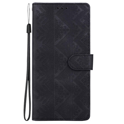 For iPhone 14 Ethnic Pattern Embossed Vegan Leather Phone Case - Black - EDA009979017F