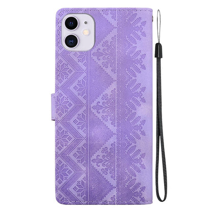 For iPhone 11 Ethnic Pattern Embossed Vegan Leather Phone Case - Purple - EDA009979027D