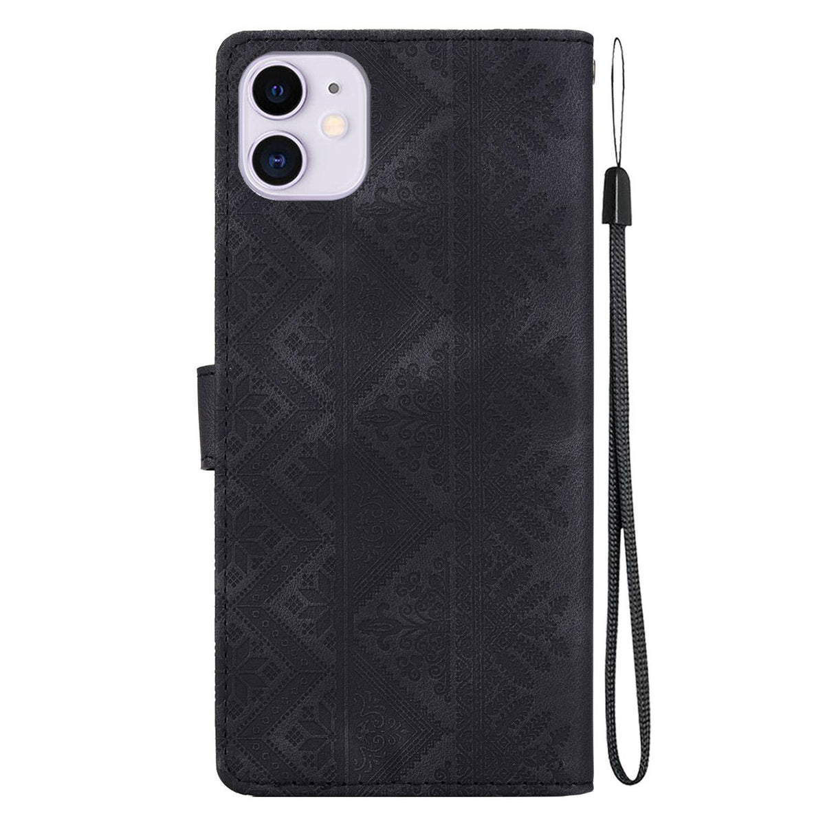 For iPhone 11 Ethnic Pattern Embossed Vegan Leather Phone Case - Black - EDA009979027F