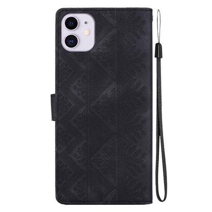 For iPhone 11 Ethnic Pattern Embossed Vegan Leather Phone Case - Black - EDA009979027F