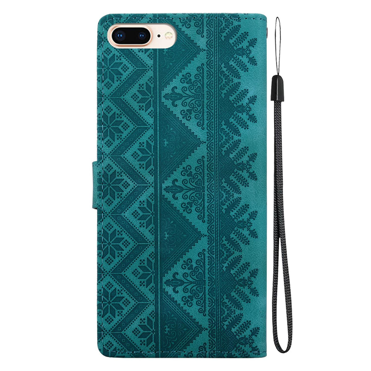 For iPhone 8 Plus / 7 Plus Ethnic Pattern Embossed Vegan Leather Phone Case - Green - EDA009979029B