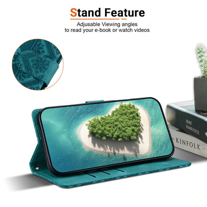 For iPhone 8 Plus / 7 Plus Ethnic Pattern Embossed Vegan Leather Phone Case - Green - EDA009979029B