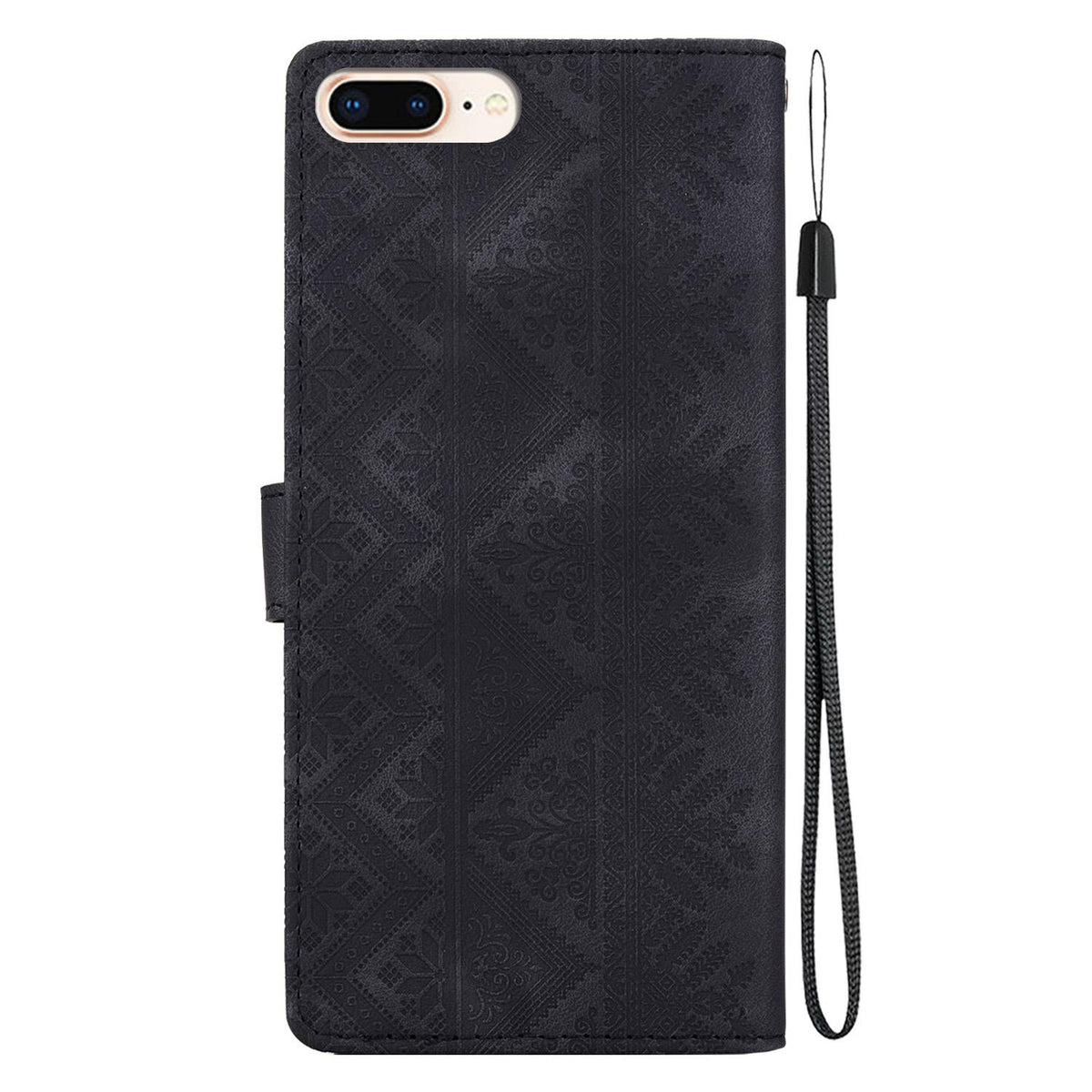 For iPhone 8 Plus / 7 Plus Ethnic Pattern Embossed Vegan Leather Phone Case - Black - EDA009979029F
