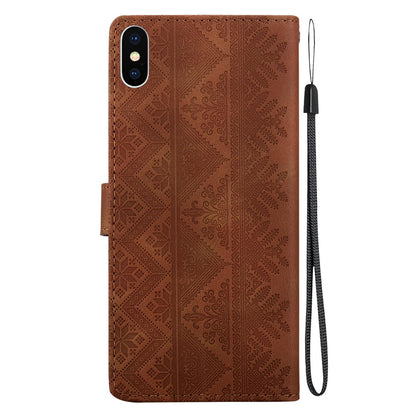 For iPhone XS Max Ethnic Pattern Embossed Vegan Leather Phone Case - Brown - EDA009979030A
