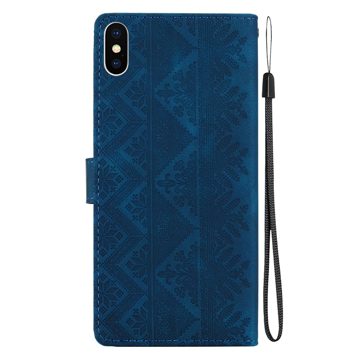 For iPhone XS Max Ethnic Pattern Embossed Vegan Leather Phone Case - Dark Blue - EDA009979030E