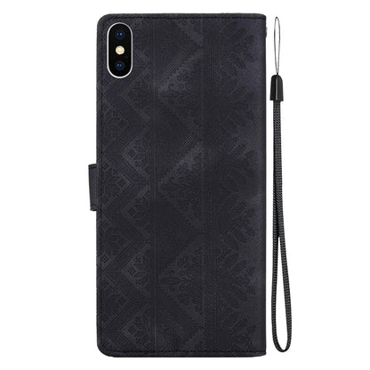 For iPhone XS Max Ethnic Pattern Embossed Vegan Leather Phone Case - Black - EDA009979030F