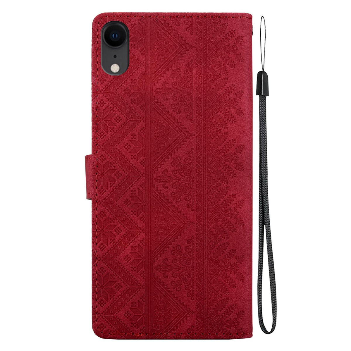 For iPhone XR Ethnic Pattern Embossed Vegan Leather Phone Case - Red - EDA009979031C