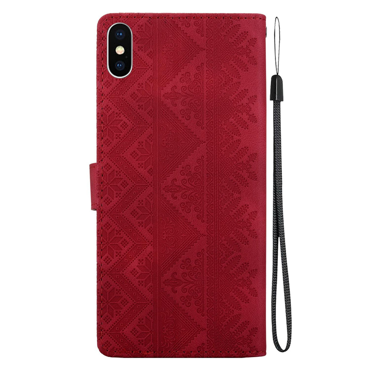 For iPhone X / XS Ethnic Pattern Embossed Vegan Leather Phone Case - Red - EDA009979032C