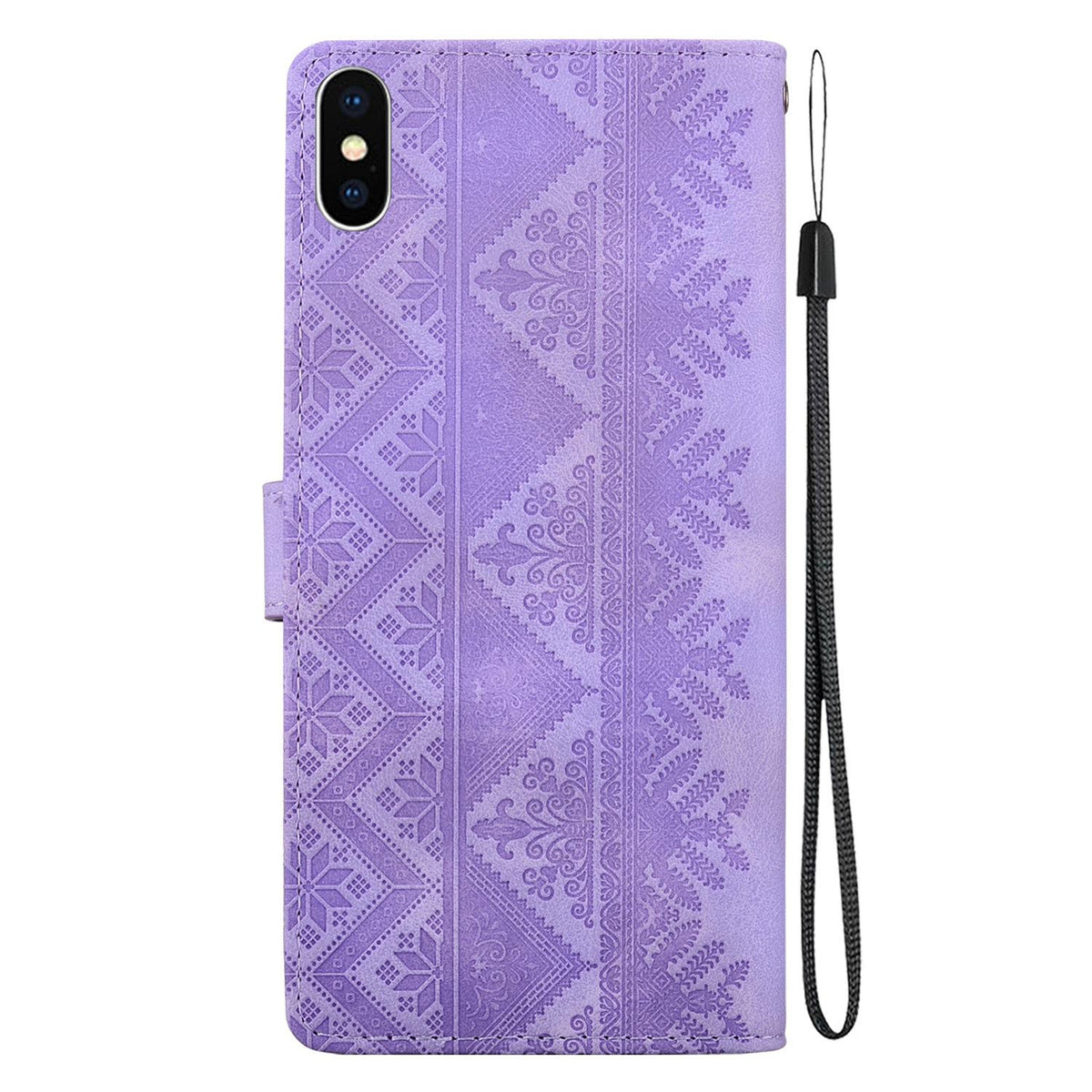 For iPhone X / XS Ethnic Pattern Embossed Vegan Leather Phone Case - Purple - EDA009979032D