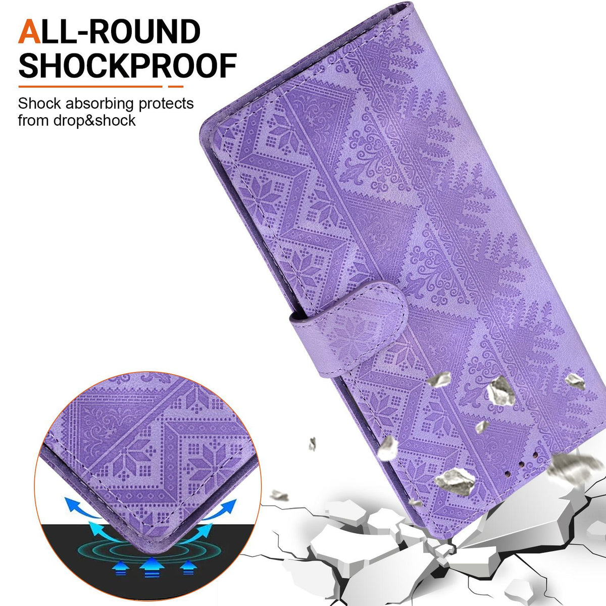 For iPhone X / XS Ethnic Pattern Embossed Vegan Leather Phone Case - Purple - EDA009979032D