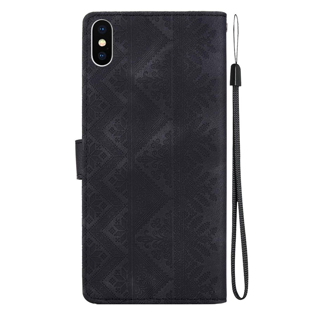 For iPhone X / XS Ethnic Pattern Embossed Vegan Leather Phone Case - Black - EDA009979032F