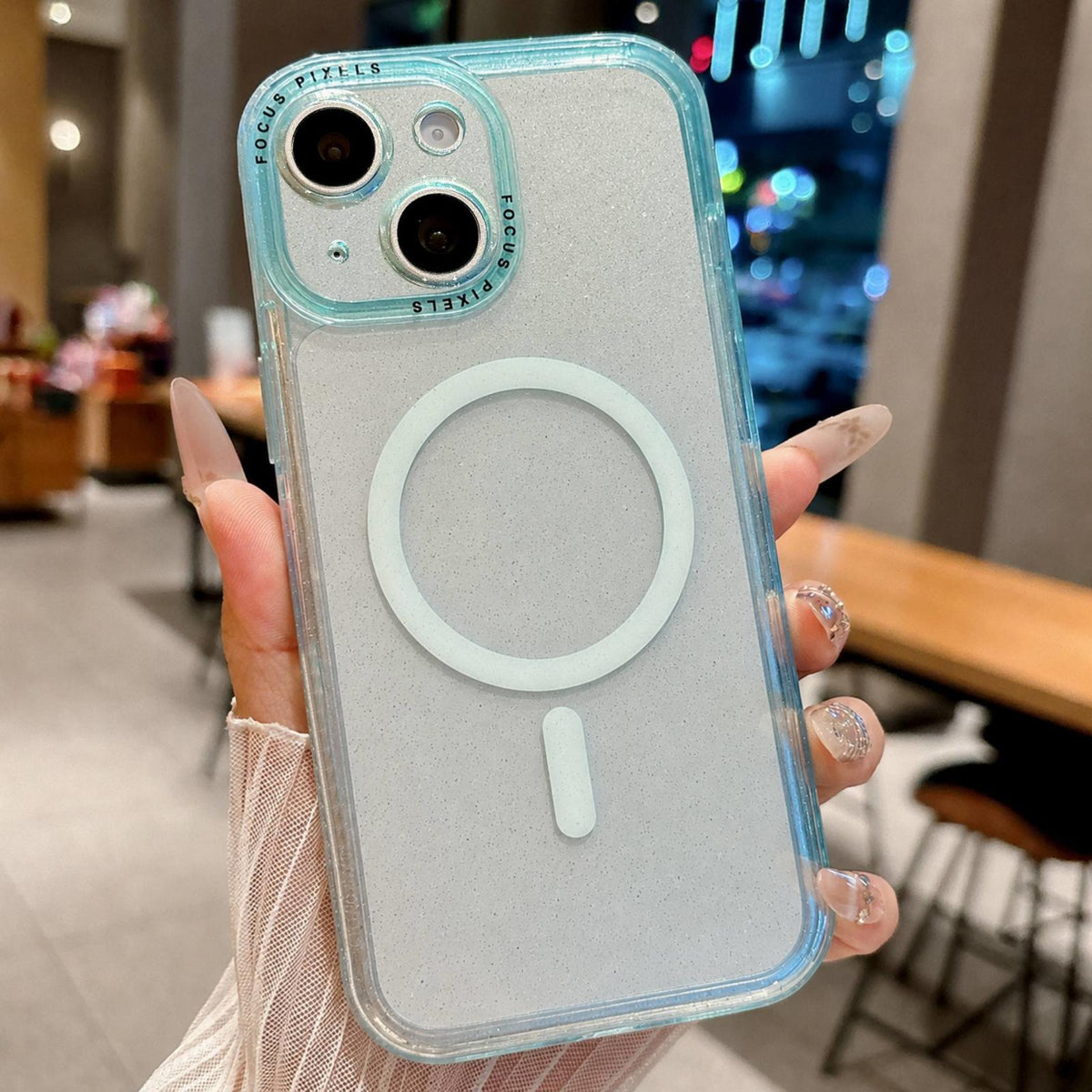 For iPhone 13 Glitter Letter Lens Frame Magnetic Phone Case - Blue - EDA009979101D