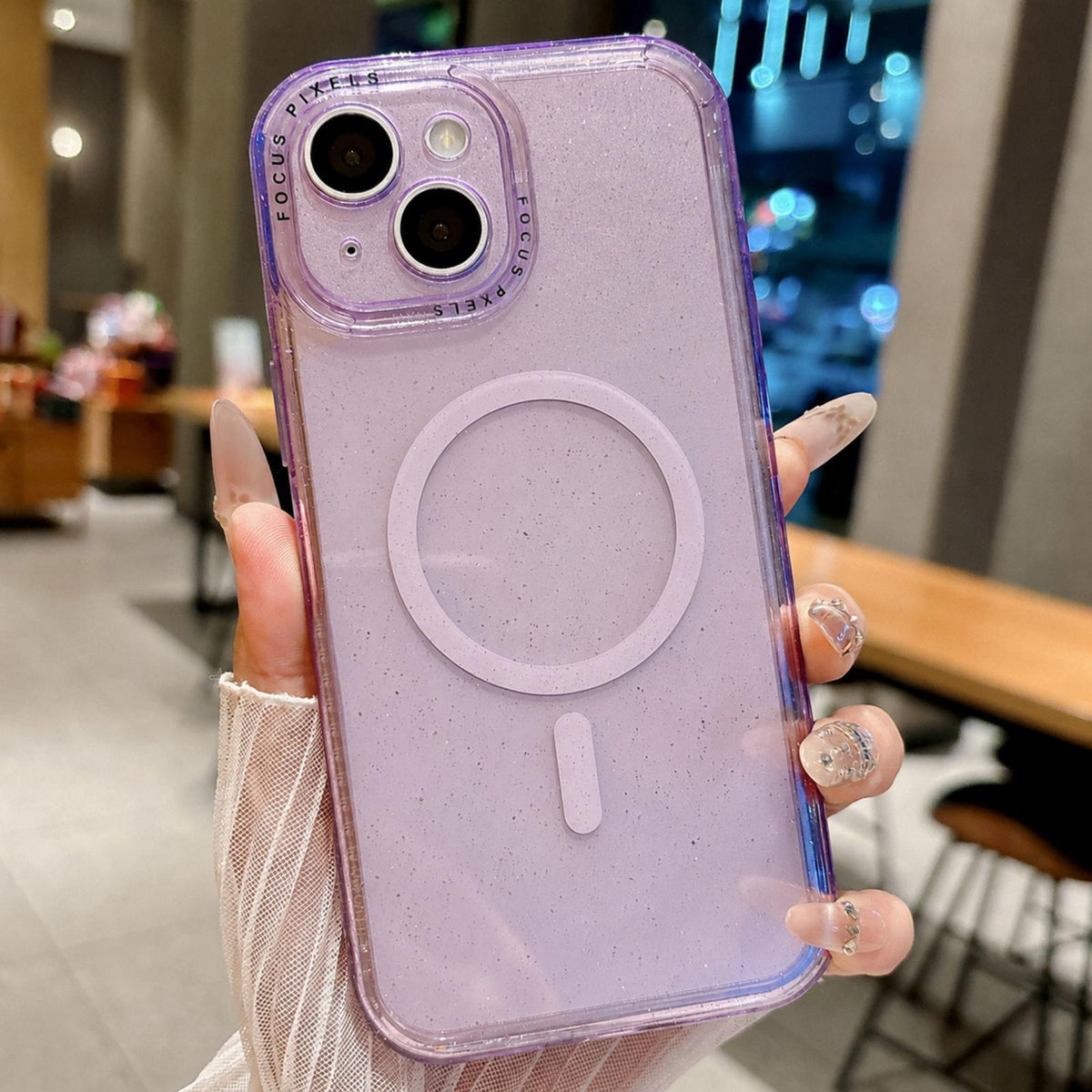 For iPhone 13 Glitter Letter Lens Frame Magnetic Phone Case - Purple - EDA009979101F
