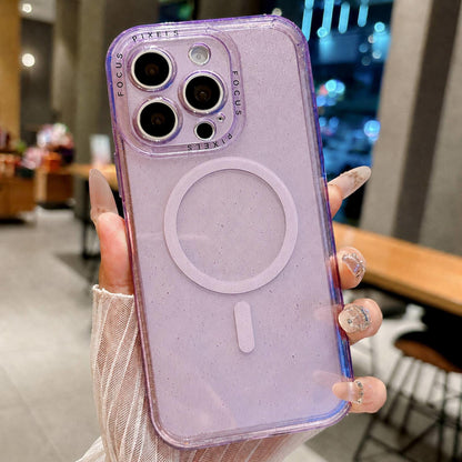 For iPhone 13 Pro Glitter Letter Lens Frame Magnetic Phone Case - Purple - EDA009979102F