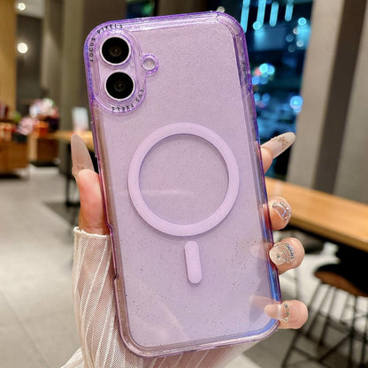 For iPhone 17 Glitter Letter Lens Frame Magnetic Phone Case - Purple - EDA009979113F