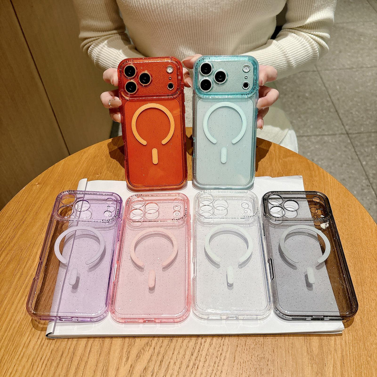 For iPhone 16 Glitter Letter Lens Frame Magnetic Phone Case - Blue - EDA009979110D