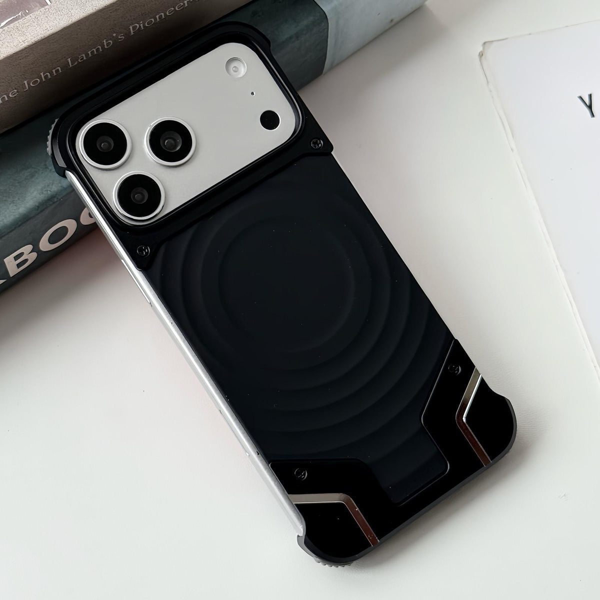 For iPhone 17 Pro Max Frameless Armor Silicone Wave Magnetic Phone Case - Black - EDA009980301C