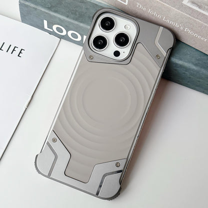For iPhone 15 Pro Max Frameless Armor Silicone Wave Magnetic Phone Case - Titanium Color - EDA009980602B