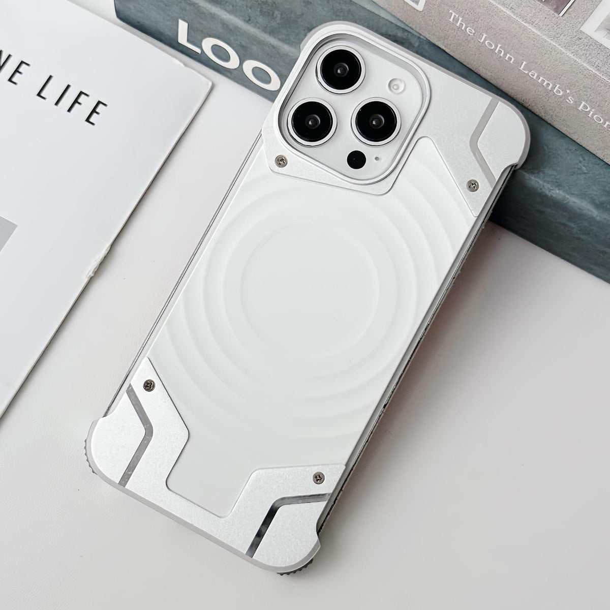 For iPhone 13 Pro Max Frameless Armor Silicone Wave Magnetic Phone Case - Silver - EDA009980604A