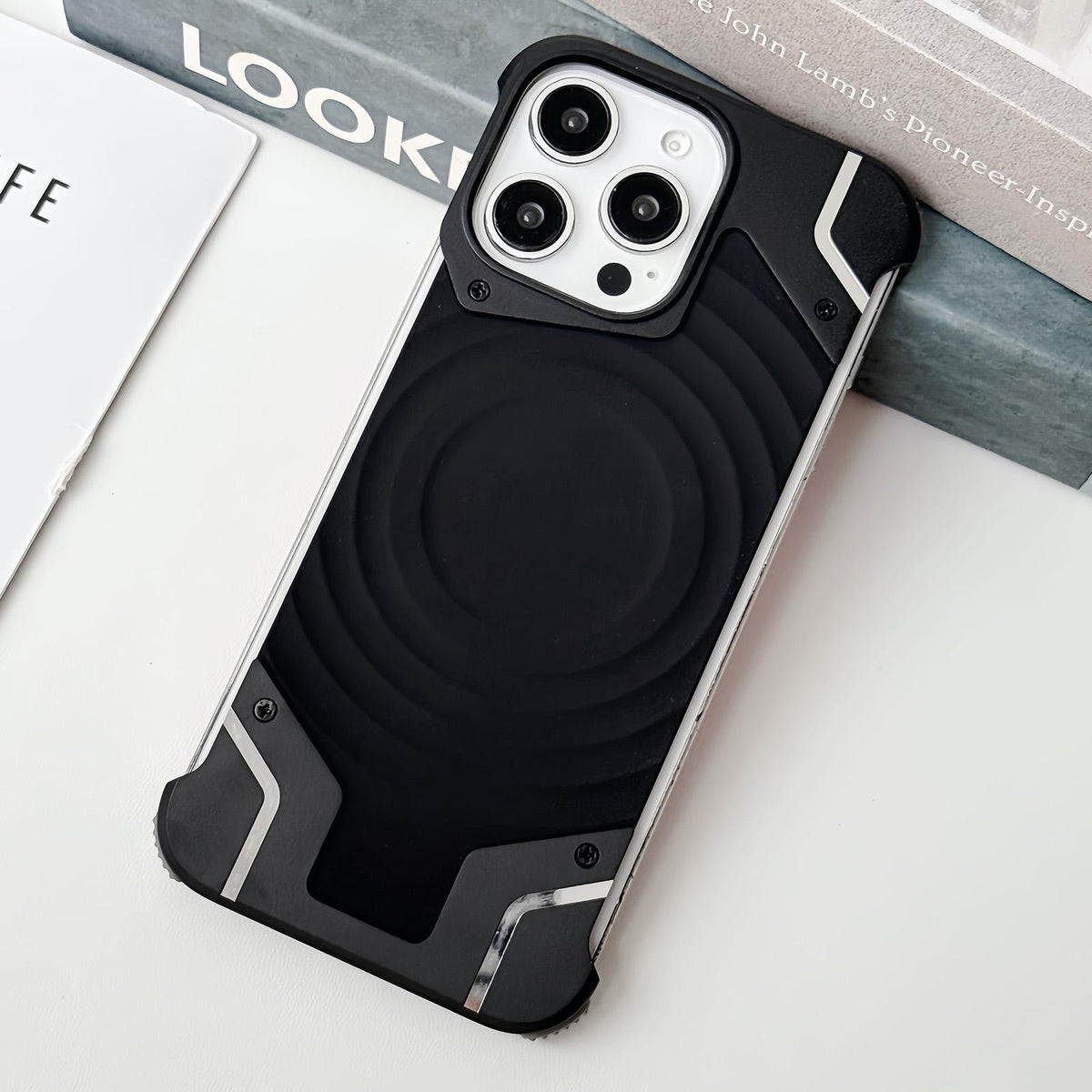 For iPhone 13 Pro Max Frameless Armor Silicone Wave Magnetic Phone Case - Black - EDA009980604C
