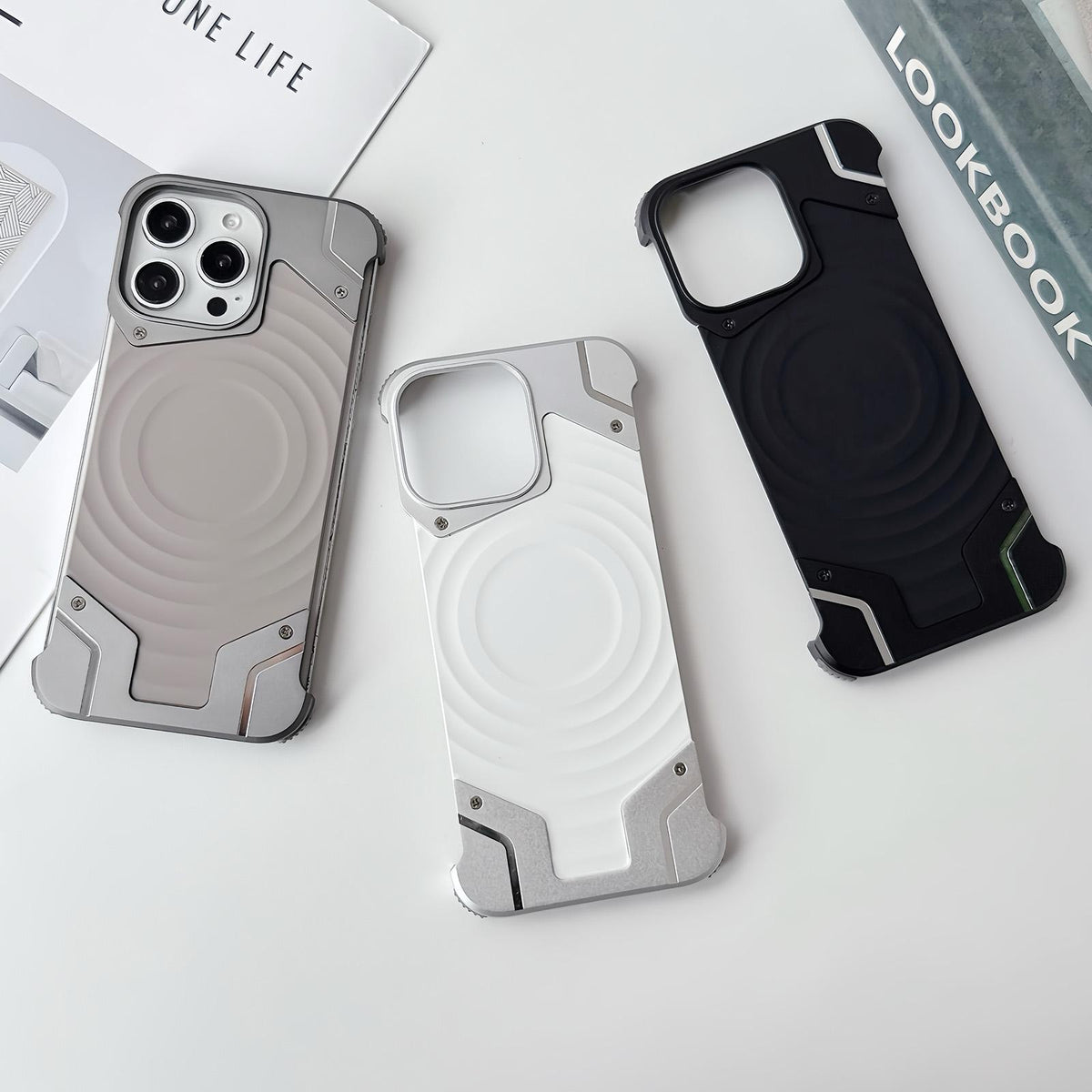 For iPhone 16 Pro Max Frameless Armor Silicone Wave Magnetic Phone Case - Silver - EDA009980601A