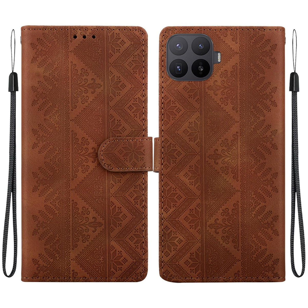 For Xiaomi 17T Pro 5G Ethnic Pattern Embossed Vegan Leather Phone Case - Brown - EDA009980901A