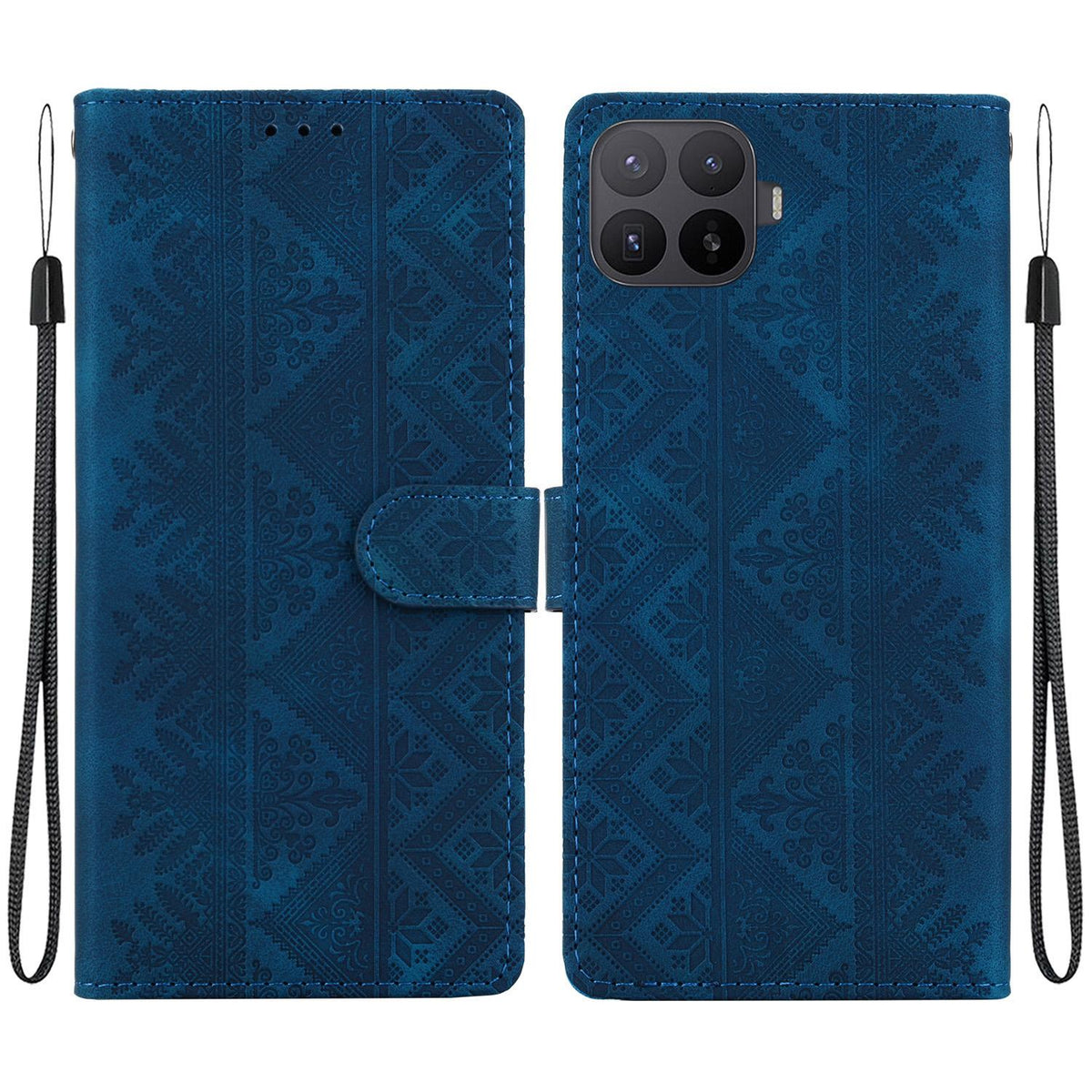 For Xiaomi 17T Pro 5G Ethnic Pattern Embossed Vegan Leather Phone Case - Dark Blue - EDA009980901E