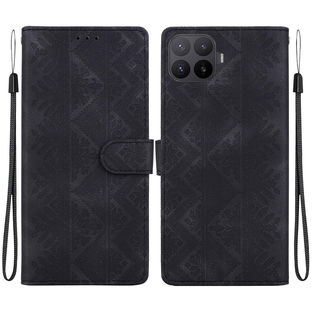 For Xiaomi 17T Pro 5G Ethnic Pattern Embossed Vegan Leather Phone Case - Black - EDA009980901F