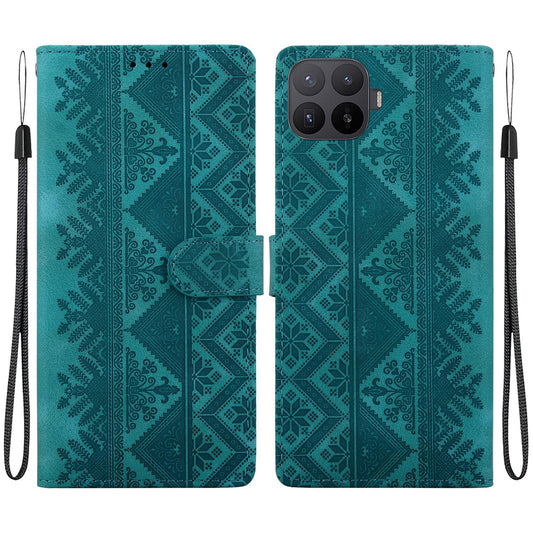 For Xiaomi 17T 5G Ethnic Pattern Embossed Vegan Leather Phone Case - Green - EDA009980902B