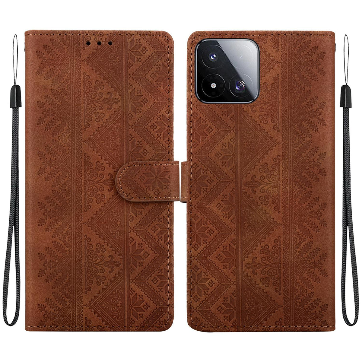 For Xiaomi 17 Max 5G Ethnic Pattern Embossed Vegan Leather Phone Case - Brown - EDA009980903A