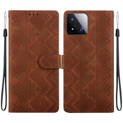 For Xiaomi 17 Max 5G Ethnic Pattern Embossed Vegan Leather Phone Case - Brown - EDA009980903A